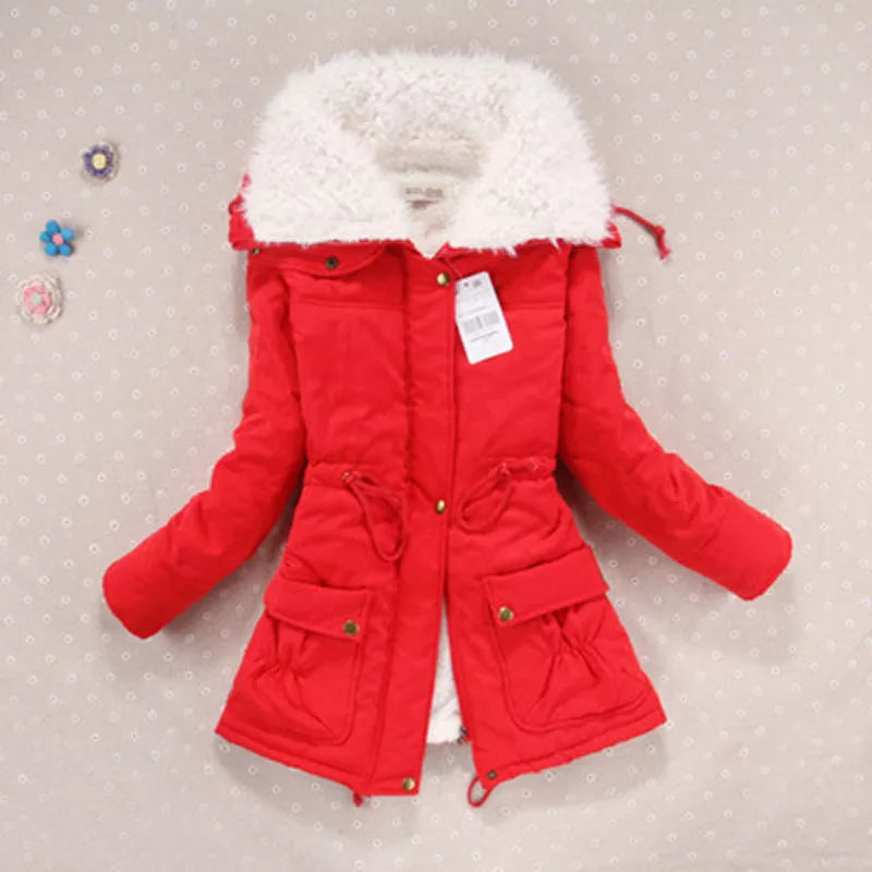 Thick & Hooded Long Sleeve Cotton-Padded Slim Fit Down Jacket - Women's Winter Coat Outerwear