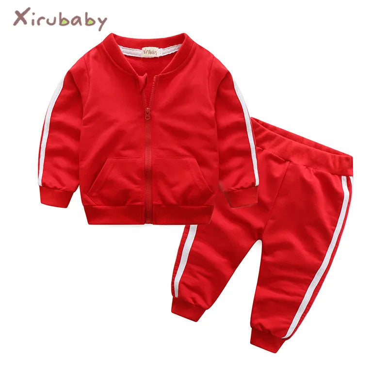 Long Sleeve Solid Zipper Jacket+Pants 2pcs Bebes Tracksuit Baby Boy Clothing Set
