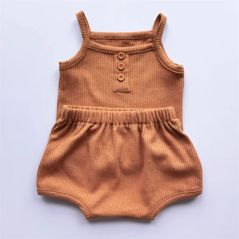Toddler Infant Newborn Sleeveless Short Solid Top Tee and Matching Shorts