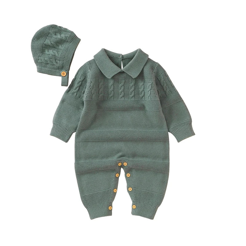 Long Sleeve Cotton Knit Newborn Girl Boy Jumpsuit Outfits- Infant 2PC Onesies 0-18M Playsuit