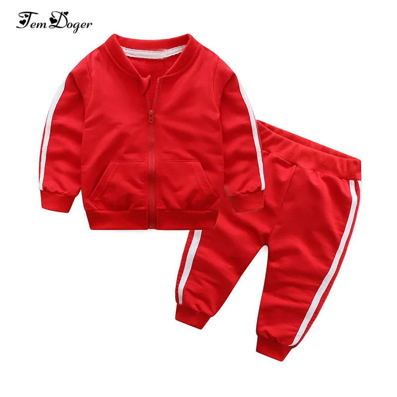 Long Sleeve Solid Zipper Jacket+Pants 2pcs Bebes Tracksuit Baby Boy Clothing Set