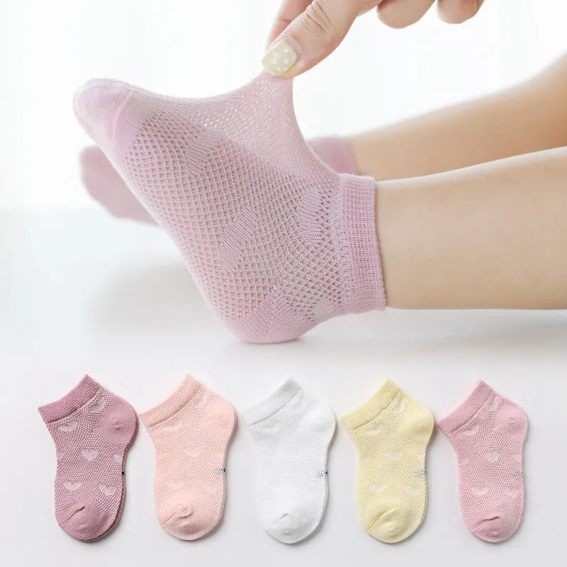 5 Pairs 1 To 12 Years Children's 5 Pairs Thin Cotton Mesh Breathable Socks- Cute Socks for Baby Boys Girls Kids Toddlers