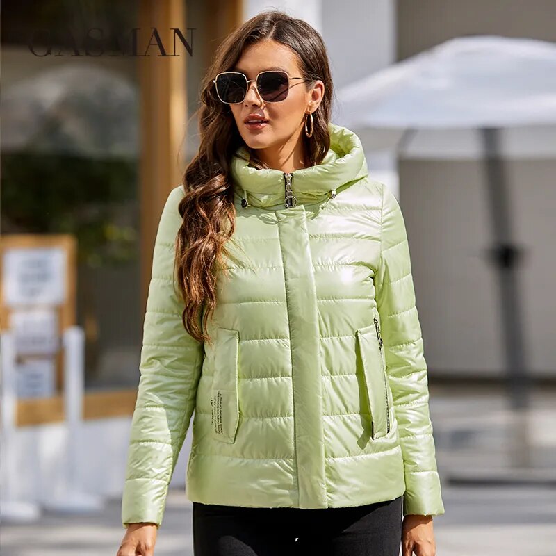 Women's  Hooded Quilted Fashion Design Thin Parka Jacket Coat