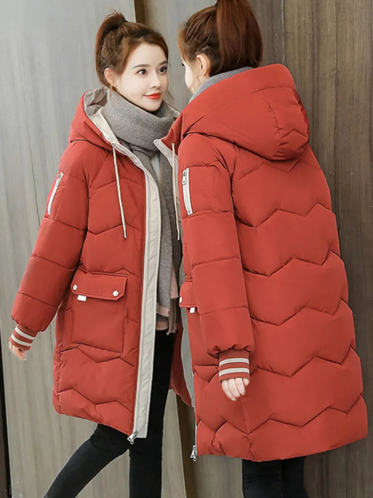 Above Knee Length Winter Hooded Puff Jacket- Coats Long Warm Windproof  Coat Parkas