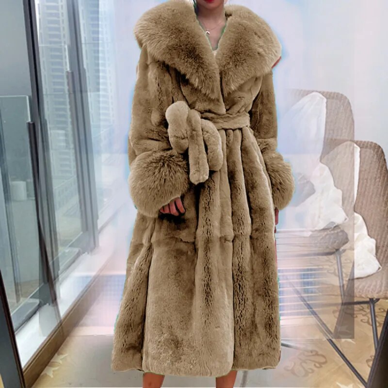 Fluffy Winter Faux Fur Women's Jacket for Women- Plus Size Faux Fur Collar& Sleeve Streetwear Ladies Coats