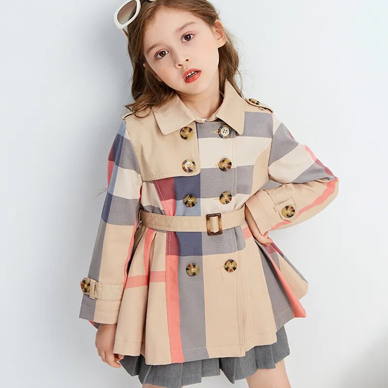 Autumn Winter Long Sleeve Girls Toddlers Teenage Trench Coat Jacket  -Double Breasted Belted Windbreaker Kids Cute Coat For 2-12Y