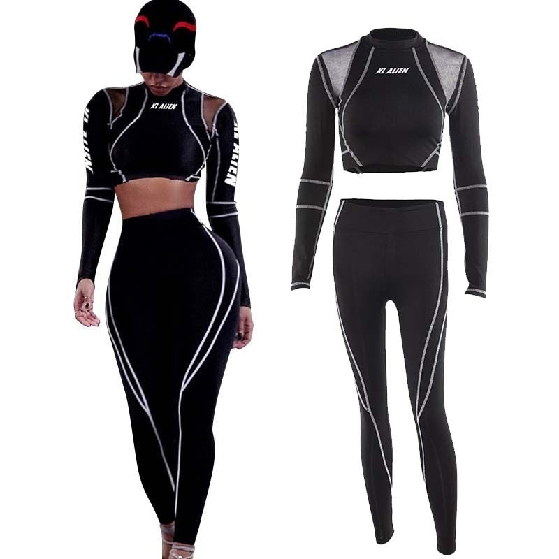Stripes stitched women's fitness gym activewear tracksuit crop top leggings yoga gym running