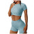 Women's two piece sportswear activewear crop top high waist gym shorts leggings fitness