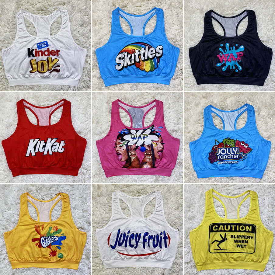 Candied candy sleeveless women's gym sports crop top Camisole t shirt workout