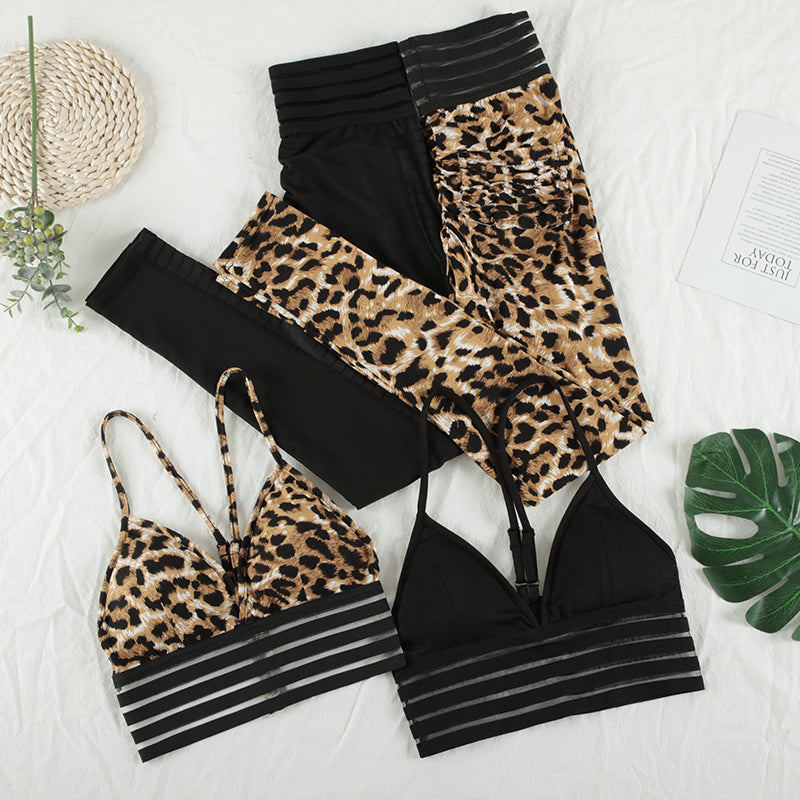 Two Piece Leopard Snake Bra And Leggings Matching Sets