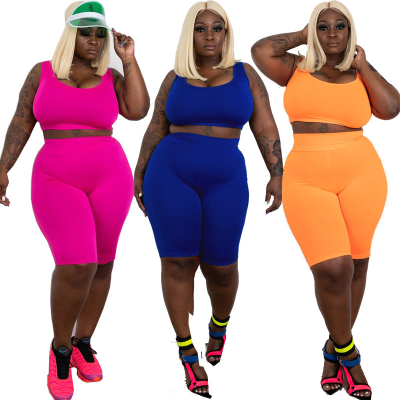 Plus size crop top sleeveless shirts jogging set shorts sports fitness activewear Tracksuits gym