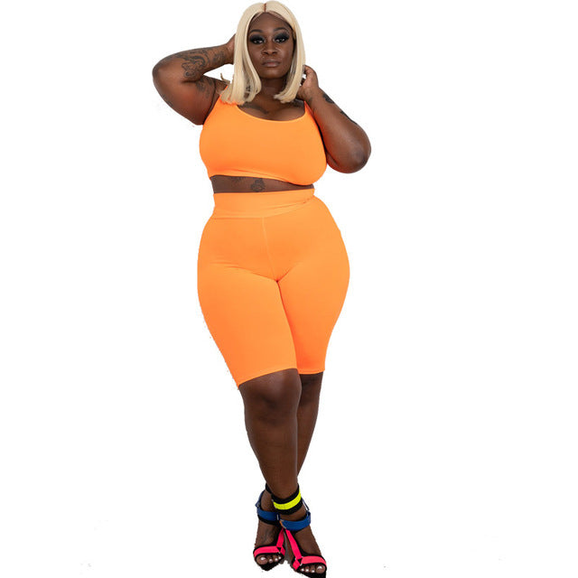 Plus size crop top sleeveless shirts jogging set shorts sports fitness activewear Tracksuits gym