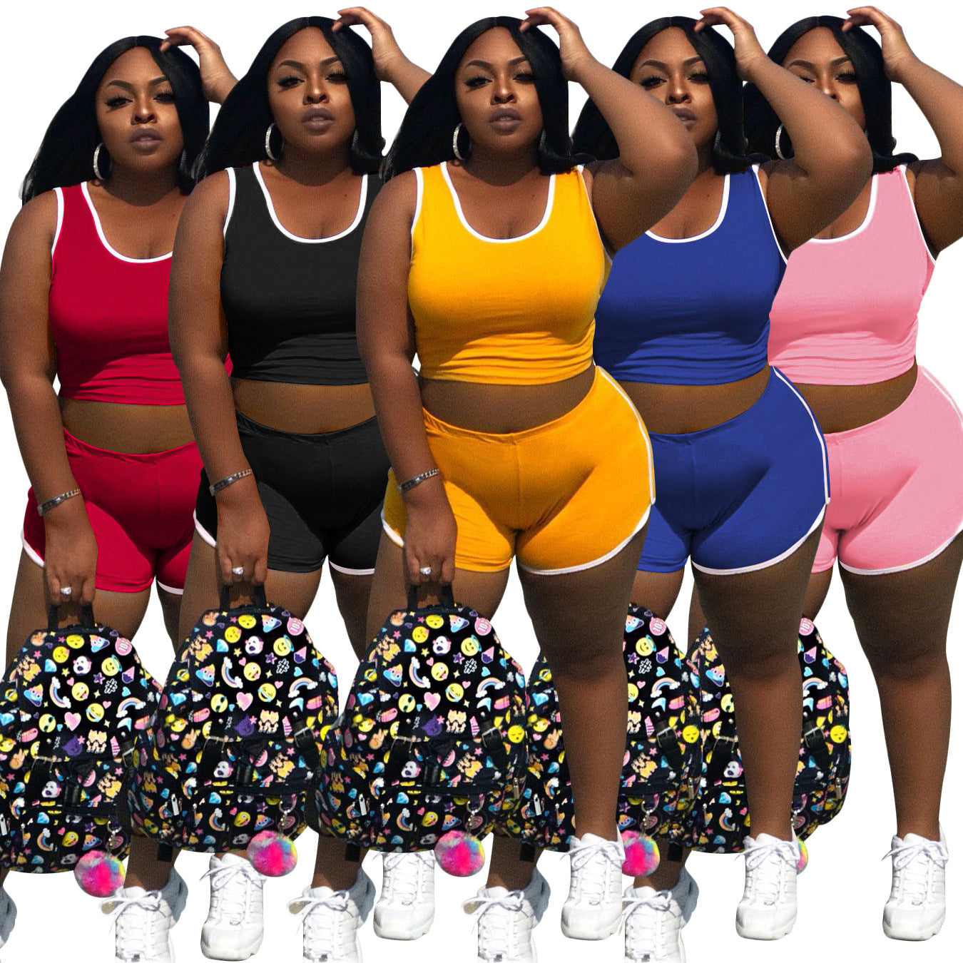 Plus size two piece sportswear gym crop top shorts sets fitness exercise workout yoga tracksuit running workout