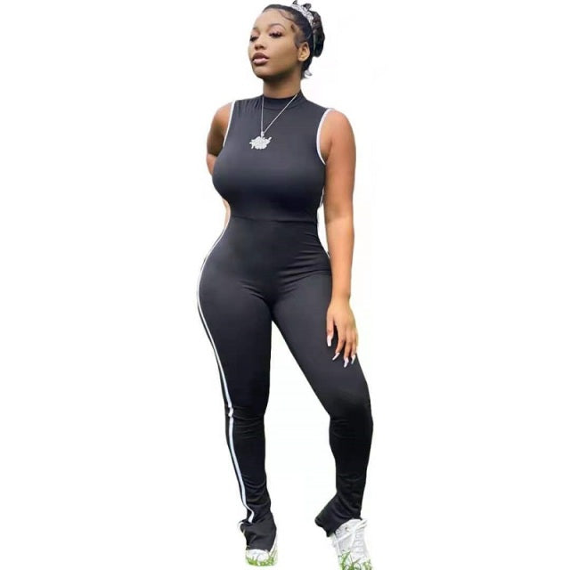 Stripe print sleeveless bodysuit women's activewear sportswear sports gym exercise gym fitness running