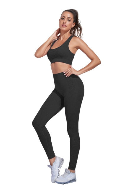 Women's fitness two piece sportswear activewear gym workout Exercise crop top leggings tights