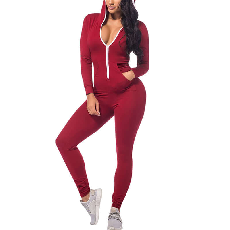 Women's hoodie bodycon one piece gym sports activewear jumpsuit romper exercise playsuit