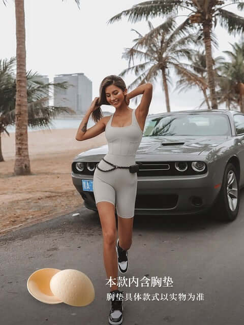 Backless One piece short gym rompers bodysuit