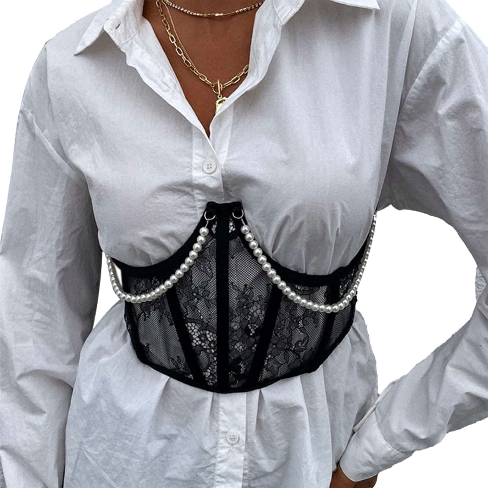 Lace pearl waist trainer corset shapewear bodywear