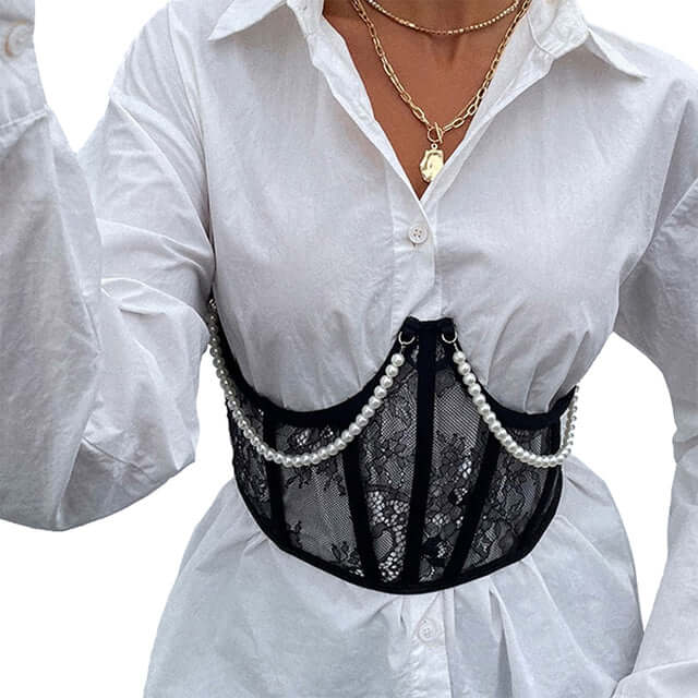 Lace pearl waist trainer corset shapewear bodywear